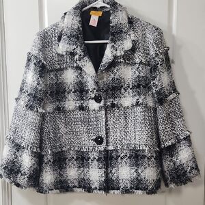 Ruby Rd. Black and White Boucle Cropped Jacket - Size 12